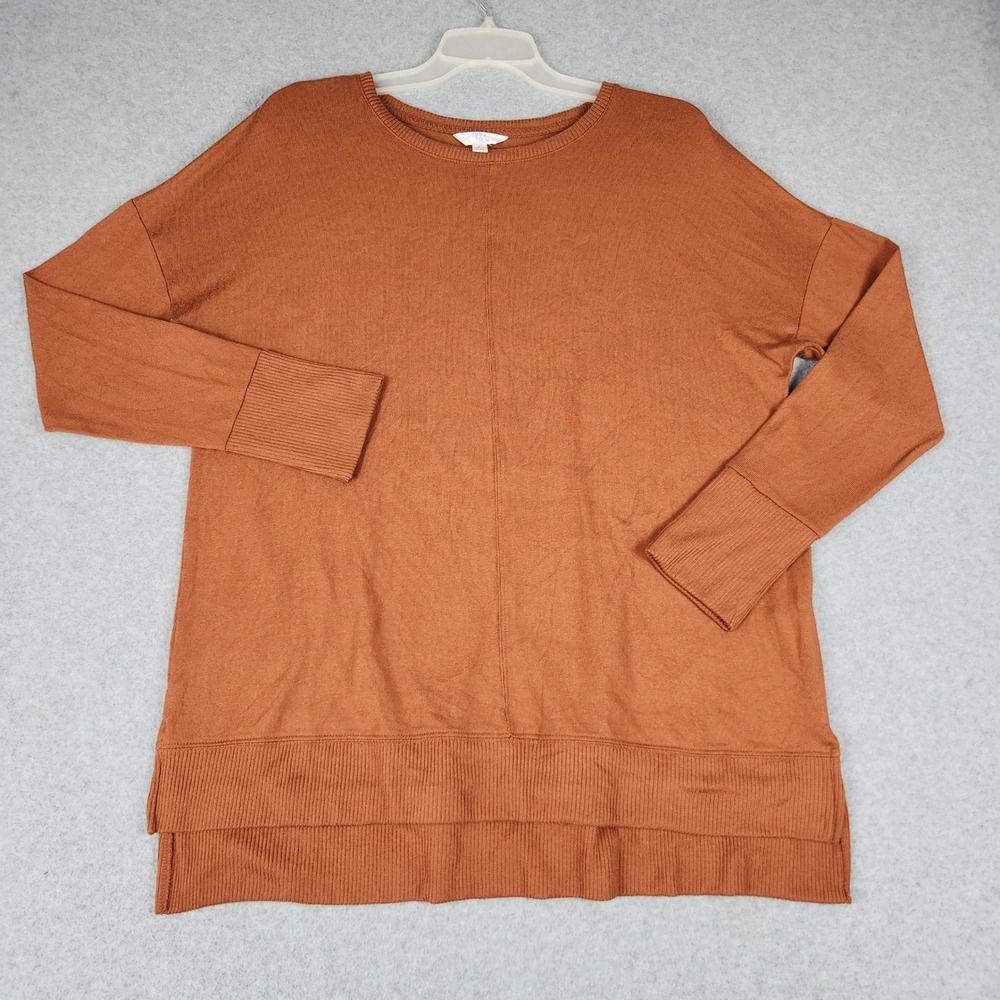 Time and Tru‎ Tunic Sweater Womens L Brown Rust Ribbed Casual Crew Neck High-Low